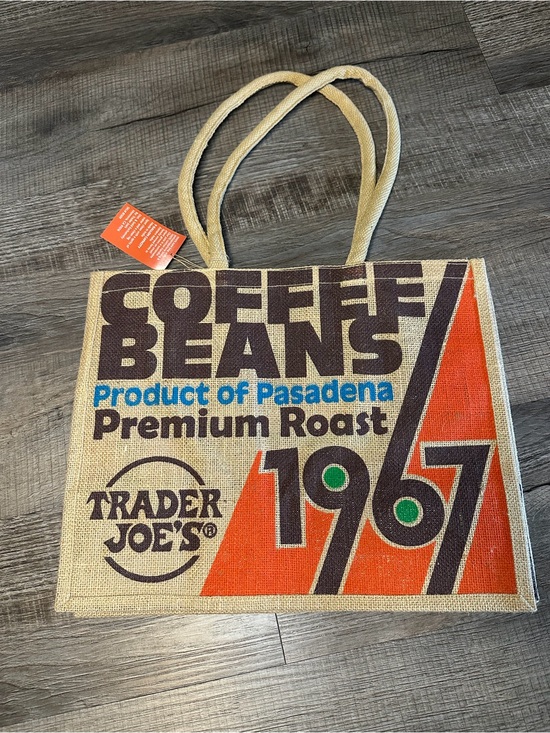 Trader Joe'S Handbags - NWT Trader Joe's 1967 Coffee Beans Jute Tote Bag - Natural, Orange, Brown, Blue